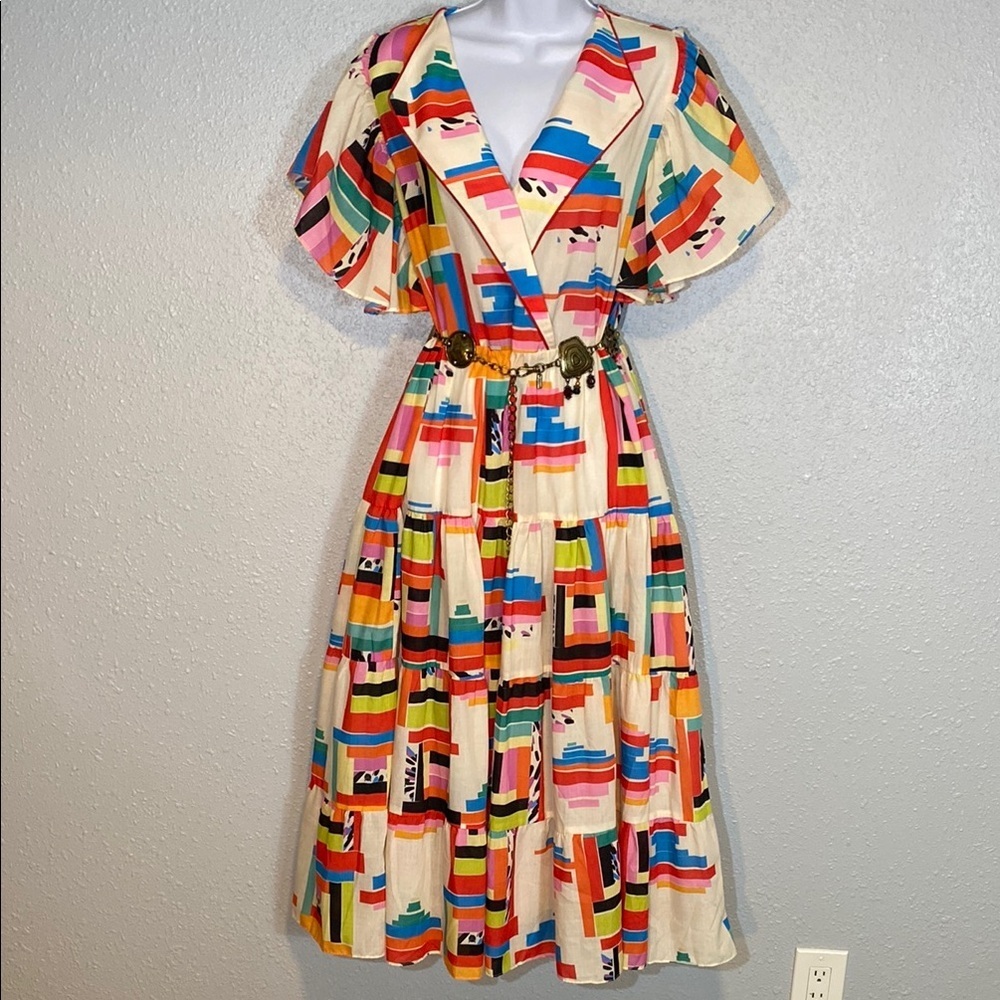 Karavan Athens Multi-Color Flutter Sleeve Midi Su… - image 1